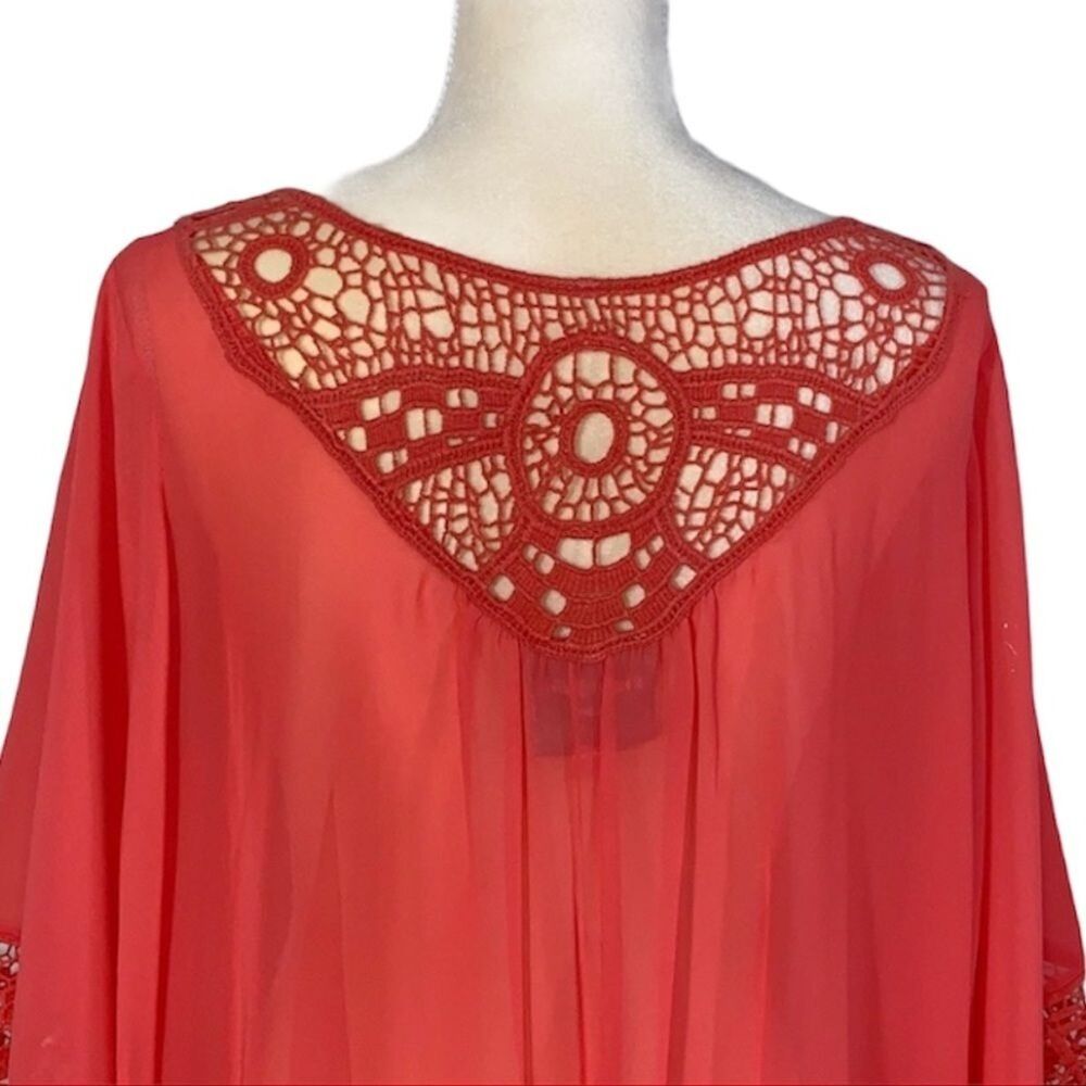 Women’s Blouse Top Sheers With Lace Tunic Size L Coral color Romeo & Juliet - Picture 11 of 13